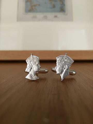 George VI & Elizabeth II Fifty cent silhouette cufflinks